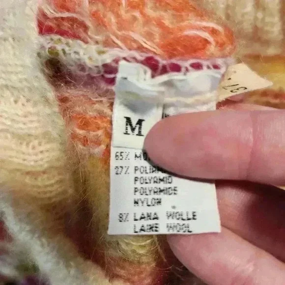 Benetton Sz Medium Sweater Pullover Multicolor Abstract Womens Mohair Wool Blend - Picture 4 of 6